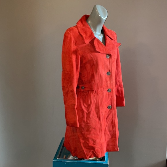 Amazing vintage orange Leather suede jacket trench - Picture 2 of 7